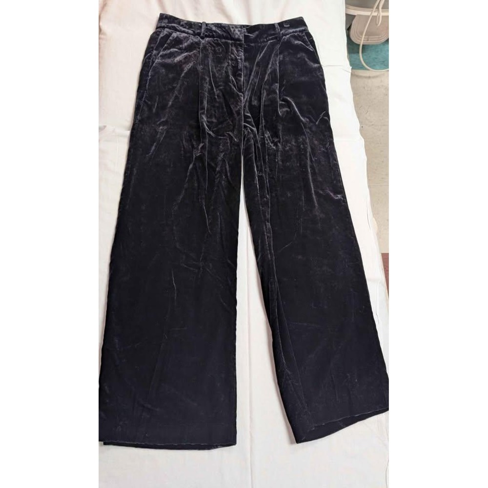 LOFT The Peyton Trouser Velvet Wide Leg Pants Women's 10P Black